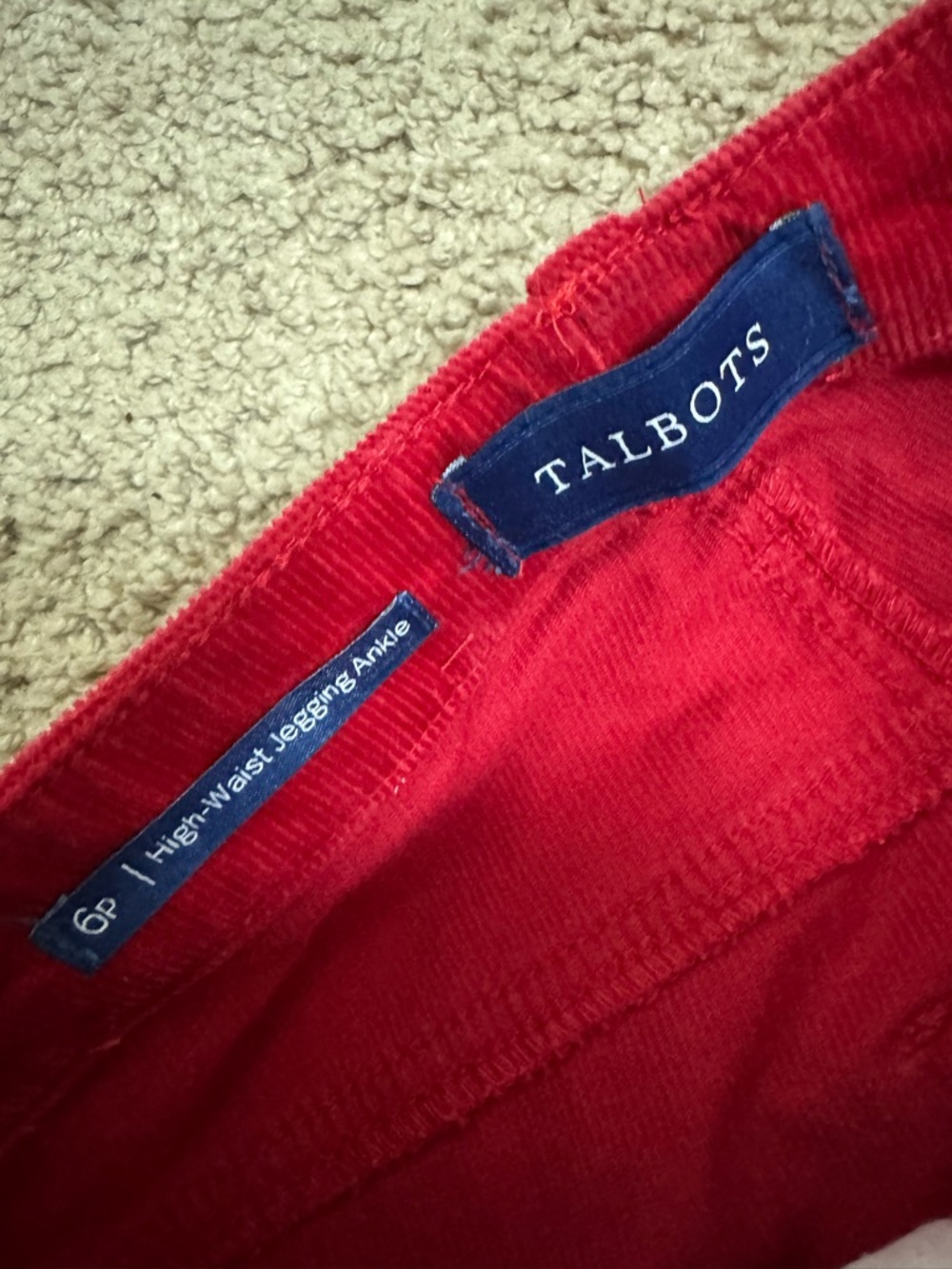 Talbots Red Corduroy Pants Size 6P | High Rise Straight Leg Petite Classic - Picture 5 of 7